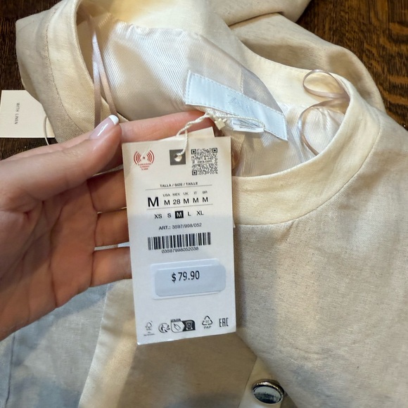 NWT Zara Light Beige Button-Up Top and Pants Set Size US Medium - Picture 7 of 12
